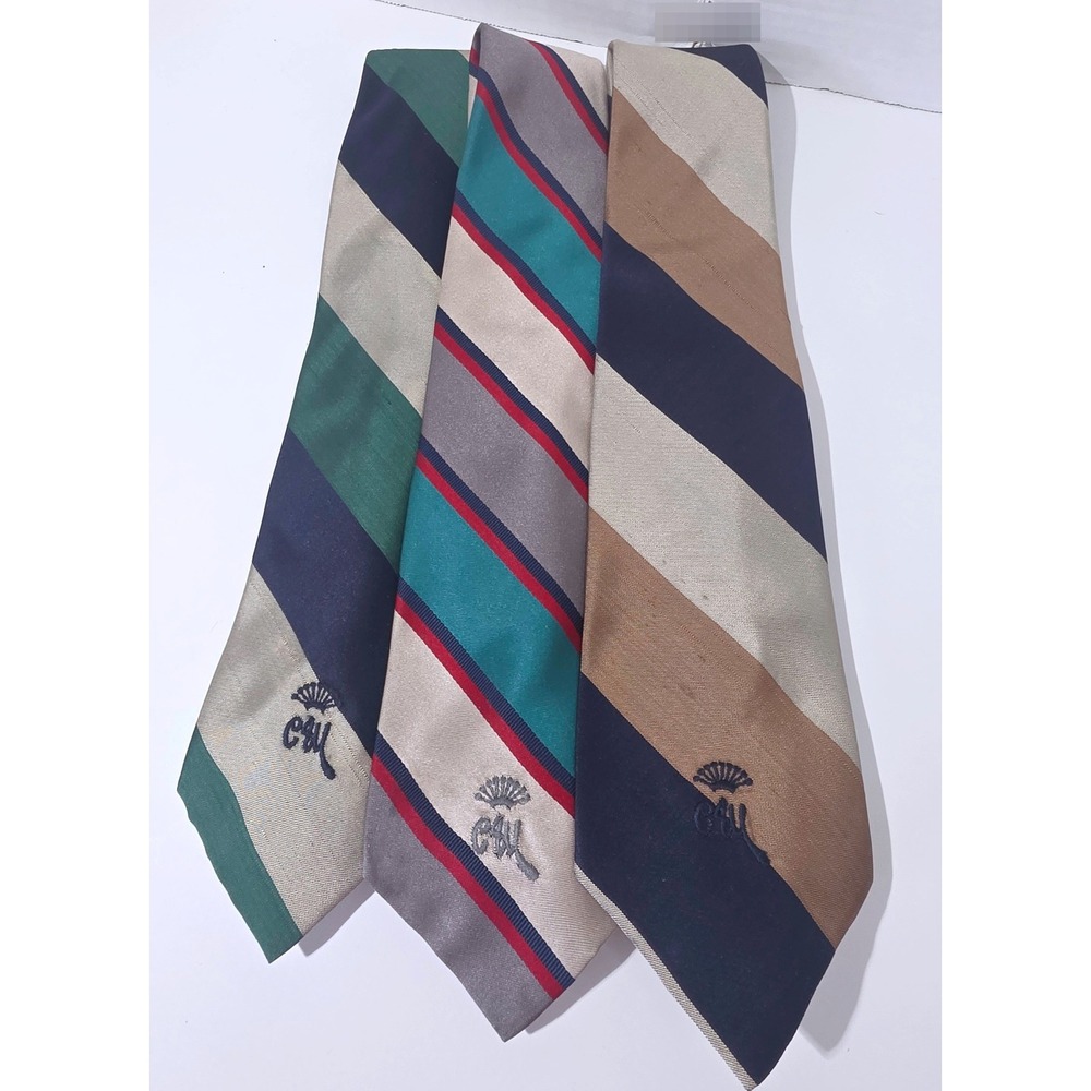 Lot of 3 Vintage Countess Mara Maison Blanche Striped Silk Ties Repp Logo READ - Picture 3 of 6